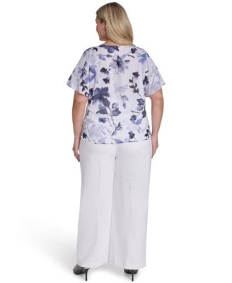 Plus Size Printed Crew Neck Top