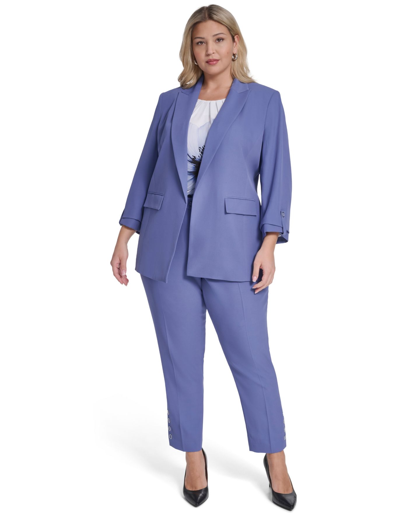 Женский пиджак Calvin Klein Plus Size Open-Front Notch Collar Blazer, цвет: Сумеречный — фото 2