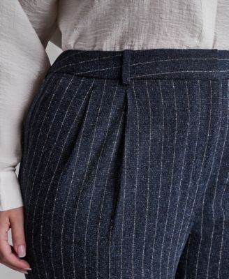 Plus Size Mid-Rise Pinstripe Pleated Trouser