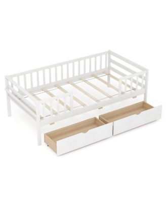 Twin Size Kids Bed w/ Storage 2 Pull-out Drawers Side Shelf for Children and Teens