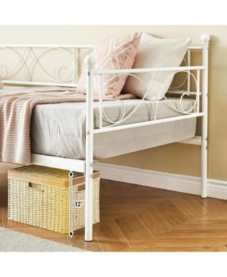 Daybed Frame, Metal Daybed with Floral Headboard, Heavy Duty Steel Slats Supports, Modern Twin Bed Frame for Living Room, Guest Room