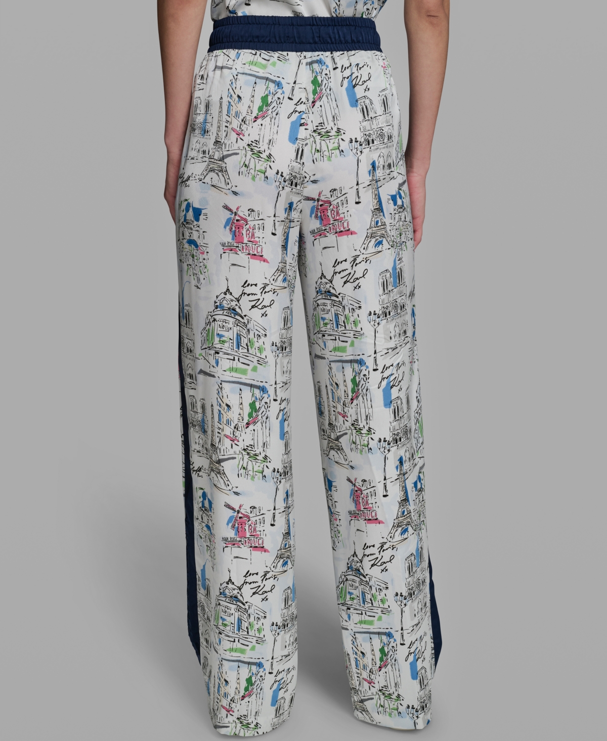 Karl Lagerfeld Paris Women's Mid-Rise Wide-Leg Printed Pants