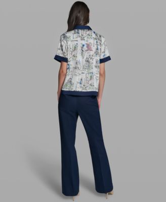 Women's Short-Sleeve Collared Printed Camp Shirt