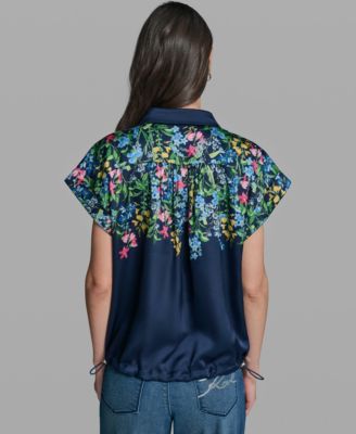 Women's Short-Sleeve Floral Printed Camp Shirt