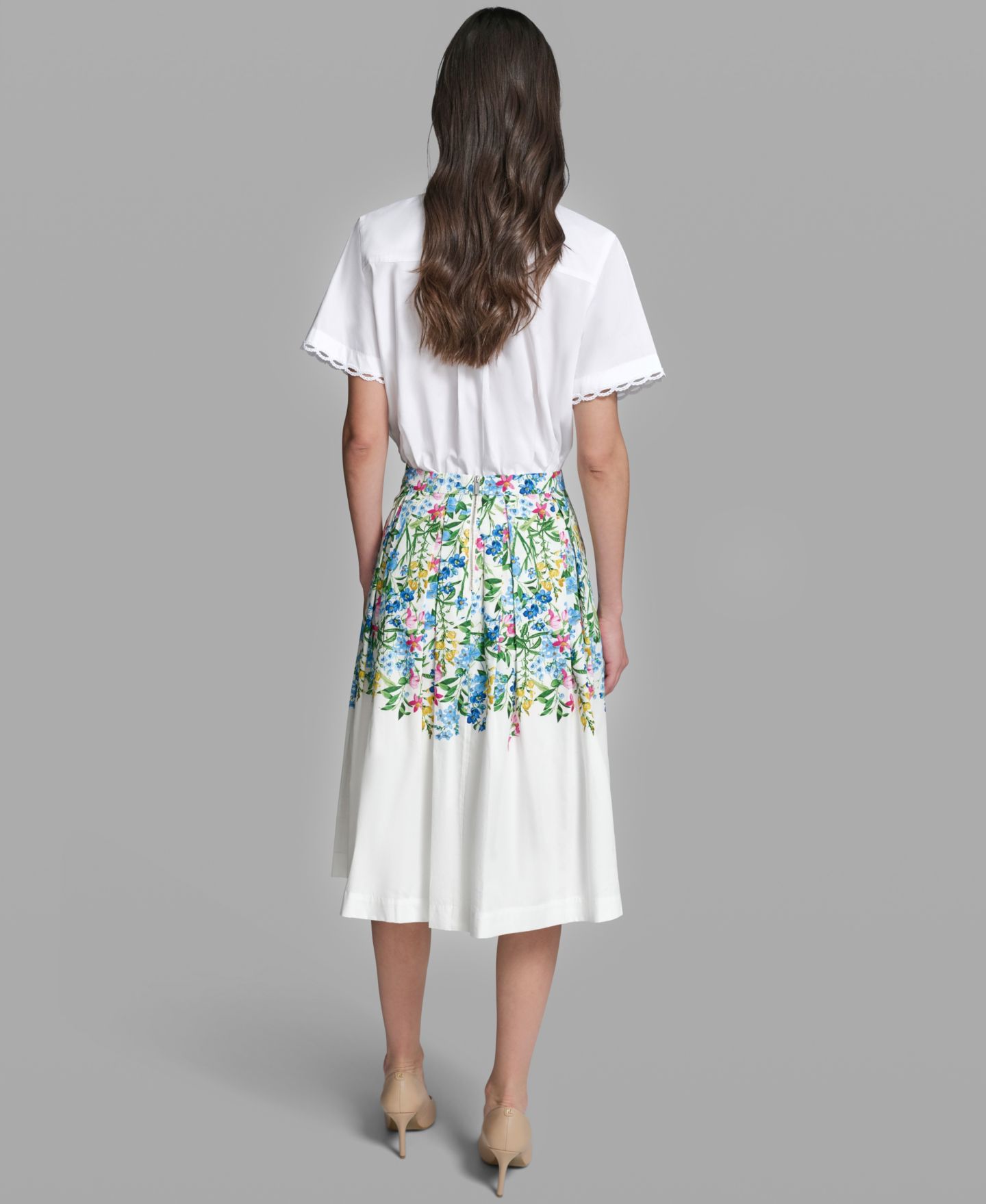 Женская юбка KARL LAGERFELD PARIS Pleated Placed Printed, цвет: Белый комбинированный — фото 5