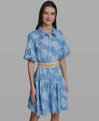 Women's Short-Sleeve Collared Burnout Dress