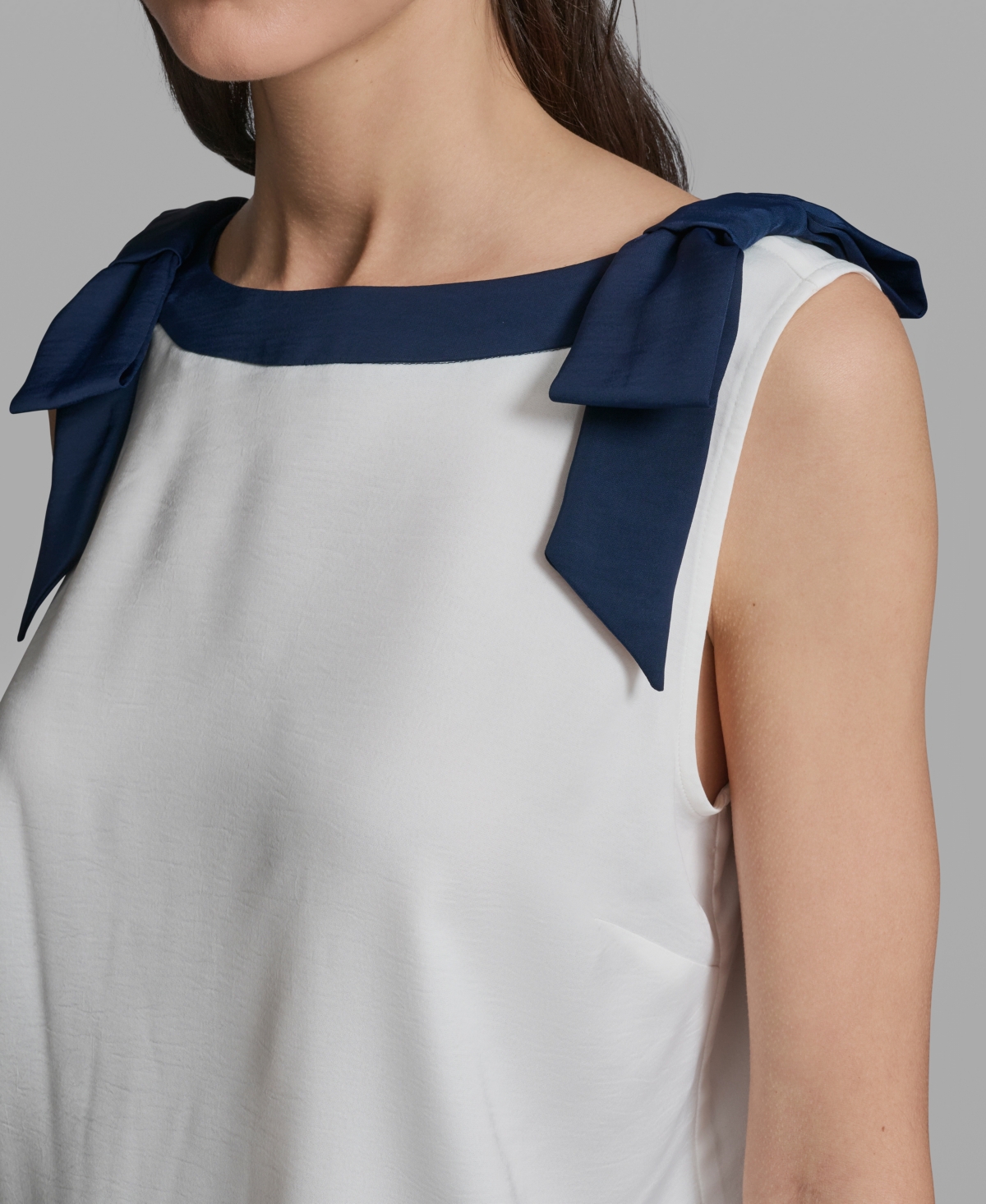 Karl Lagerfeld Paris Women's Sleeveless Boat Neck Bow Strap Tank Top