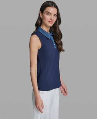 Women's Sleeveless Collared Polo Tank Top