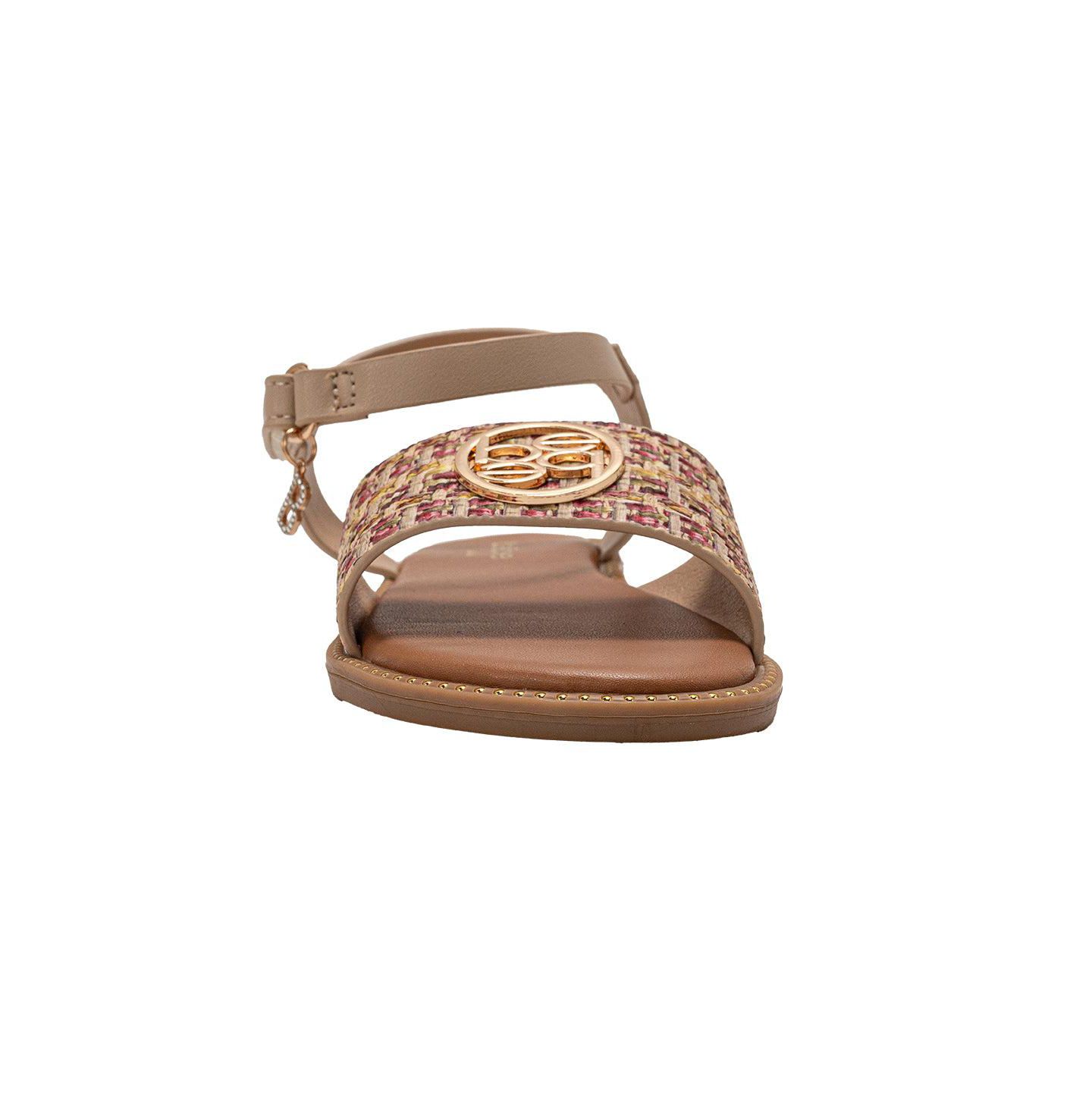 Сандалии Bebe Fashion Sandals - Dressy Shoes with Raffia Upper and Logo Medallion Accent для девочек, цвет: Рыжевато-коричневый разноцветный — фото 6