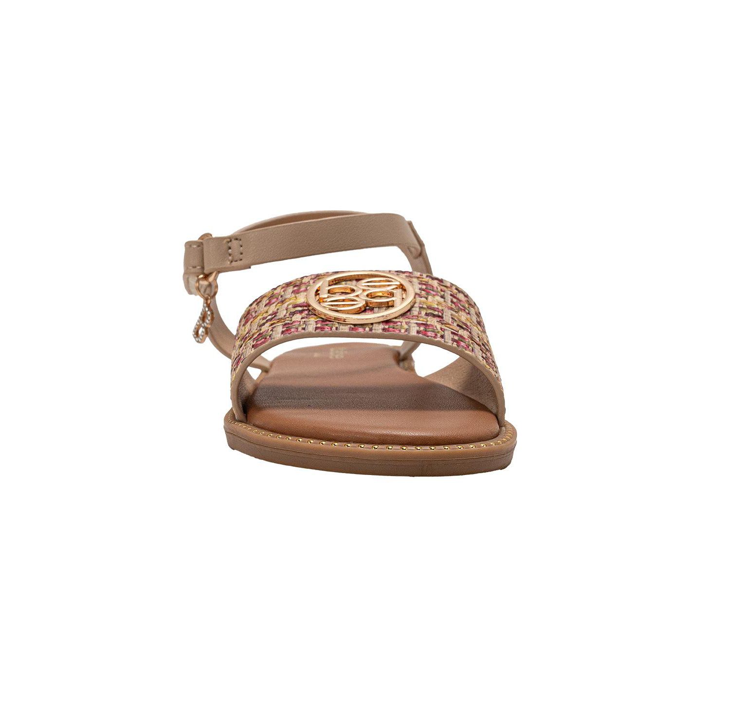Girls Girl's Fashion Sandals - Dressy Shoes with Raffia Upper and Logo Medallion Accent