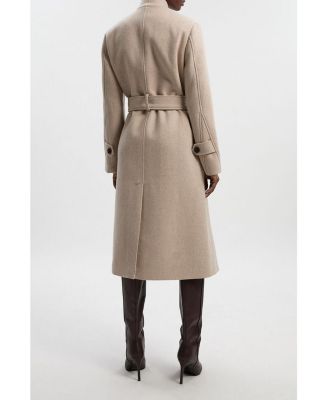 Women's Wool Wrap Neck Tailored Belted Midi Coat