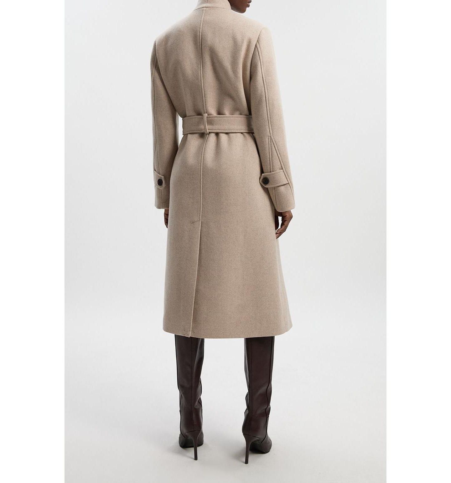 Женское пальто Karen Millen Wool Wrap Neck Tailored Belted Midi, цвет: Овсяный — фото 8