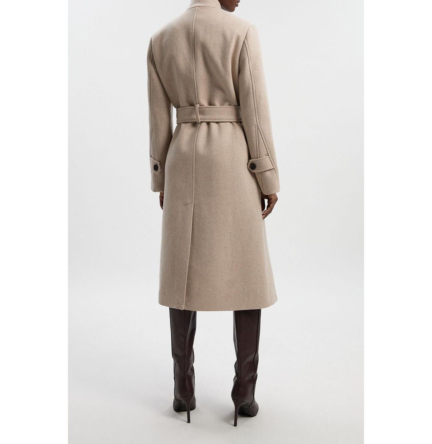 Women's Wool Wrap Neck Tailored Belted Midi Coat