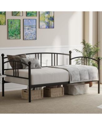 Daybed with Trundle, Metal Twin Size Daybed with Pullout Trundle 6 Casters, Steel Slat Support Sofa Bed for Living Room, Bedroom