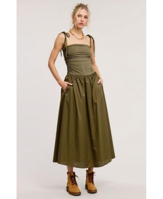 Women's Ruched Tie-Strap Midi Dress