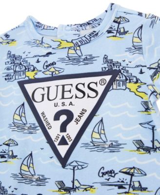 Baby Boys' Stretch Jersey Resort Motif Printed Short-Sleeve Romper