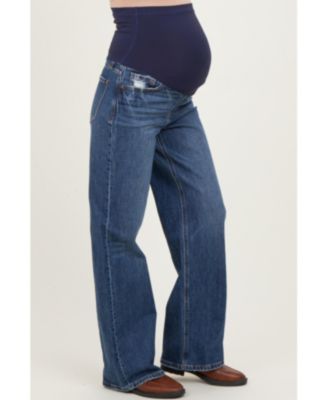 Maternity Navy Dark Wash Wide Leg Jeans