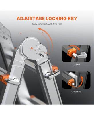 17 ft Telescoping A-Frame Ladder, Compact Aluminum Multi-Function Extension Ladder, Collapsible Design, 330 lb Load Capacity