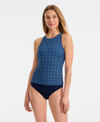 Women's D-Cup Tugless High Neck Strappy Back Tankini Top