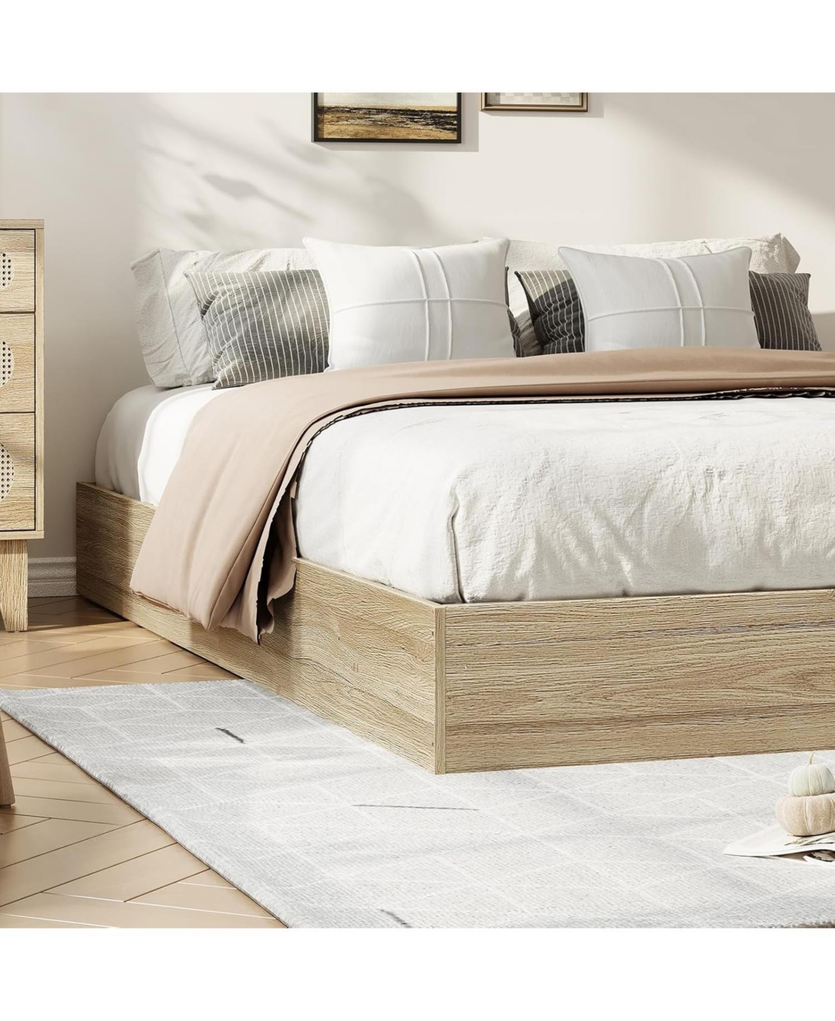 gaomon Wood Platform Bed Frame, Wooden Frame Without Headboard, Slat Support, No Box Spring Needed