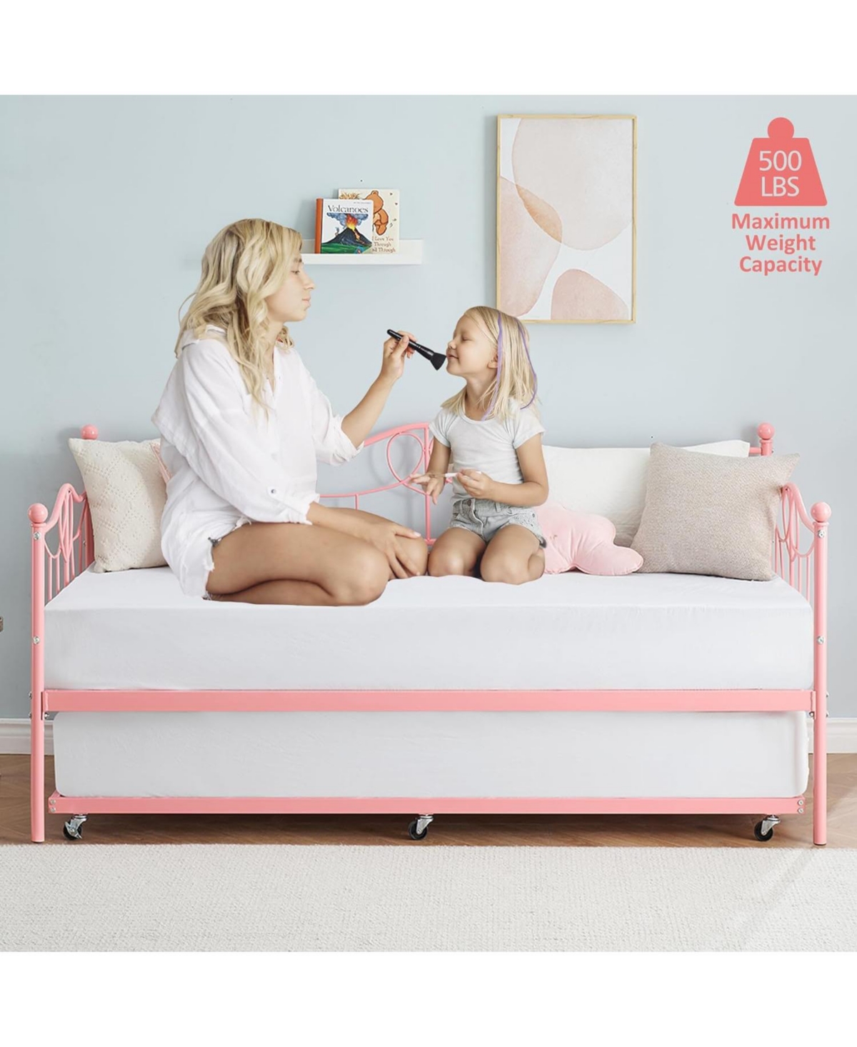 gaomon Twin Daybed with Trundle, Twin Daybed and Pull Out Trundle Set, Metal Sofa Bed Frame with Steel Slat Support, Space-Saving Sleeper Sofa