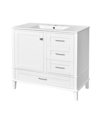 Bathroom Vanity with Ceramic Sink, Solid Pine Frame, Soft Close Drawers & Door for Small Spaces