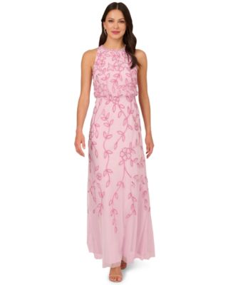 adrianna papell sleeveless beaded dress Adrianna Papell Hand-Beaded Sleeveless Slim Column Gown In Midnight