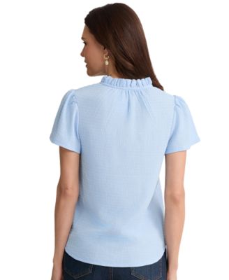 Petite Collared V-Neck Flutter Short-Sleeve Top