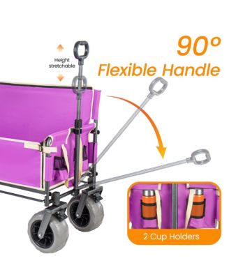 Collapsible Wagon with Bench Seat and Rear-Mounted Folding Tabletop, 500lbs Heavy-Duty, 180L Capacity for Camping, Beach and Garden