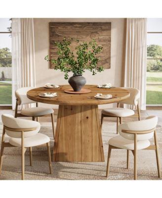 Solid Wood Round Dining Table, Farmhouse Kitchen Table for 2-4 People