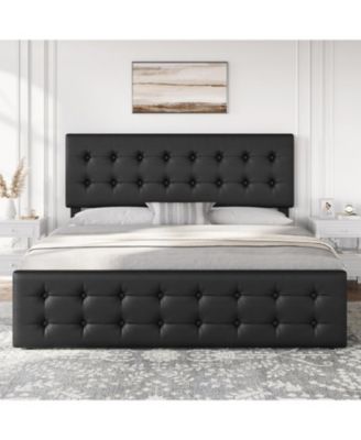  Bed Frame with 4 Storage Drawers and Headboard, Velvet Upholstered Platform Bed Frame with Wooden Slats Support