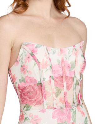 Juniors' Sequin Floral Corset Strapless Ball-Gown