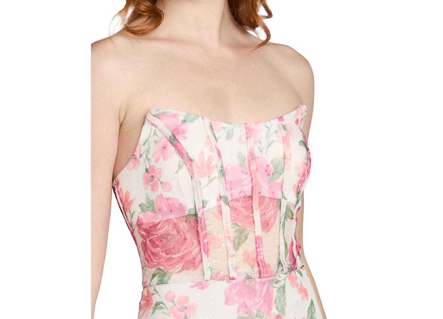 Juniors' Sequin Floral Corset Strapless Ball-Gown