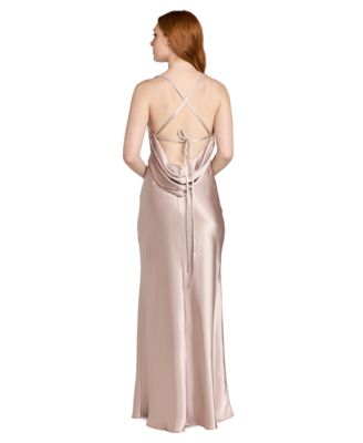 Juniors' Drape Back Cowl Neck Long Gown