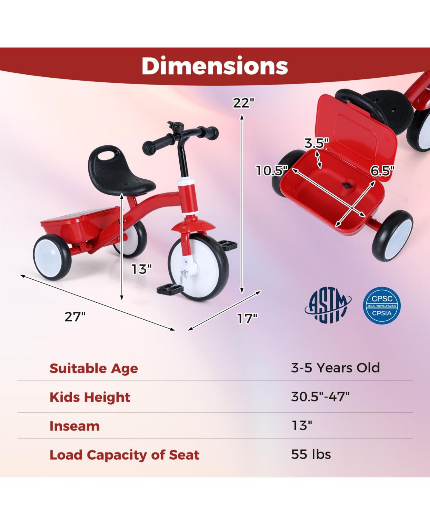 Детская игрушка Mecale Toddler Tricycle with Glowing Wheels and Adjustable Seat, Ages 3+, цвет: Красный — фото 2