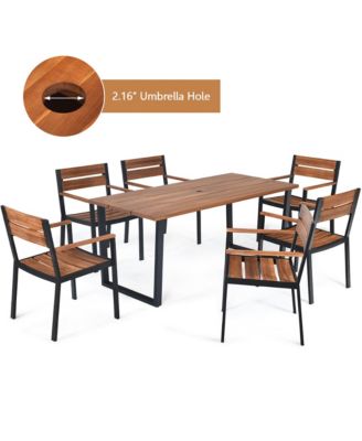 Patented 7PCS Patio Dining Set Outdoor Furniture Set w/ 6 Armchairs Umbrella Hole