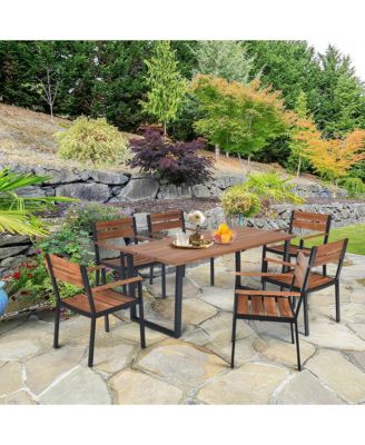 Patented 7PCS Patio Dining Set Outdoor Furniture Set w/ 6 Armchairs Umbrella Hole