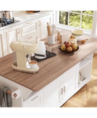 Kitchen Cart with 2-Drawer 2-Door, Internal Storage Racks, Rolling Island with Cabinet