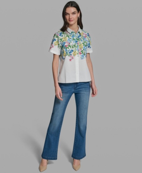 Женские KARL LAGERFELD PARIS Petite Printed Short-Sleeve Shirt