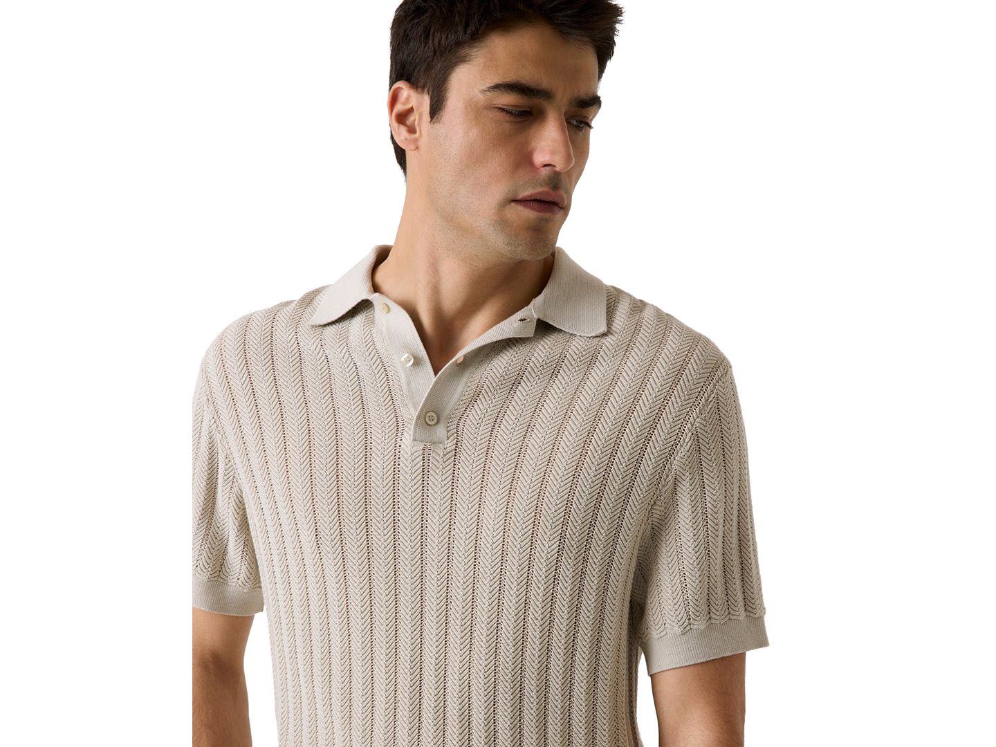 Мужской свитер GUESS Lonny Herringbone Regular-Fit Polo Sweater, цвет: Светлый дубовый — фото 2