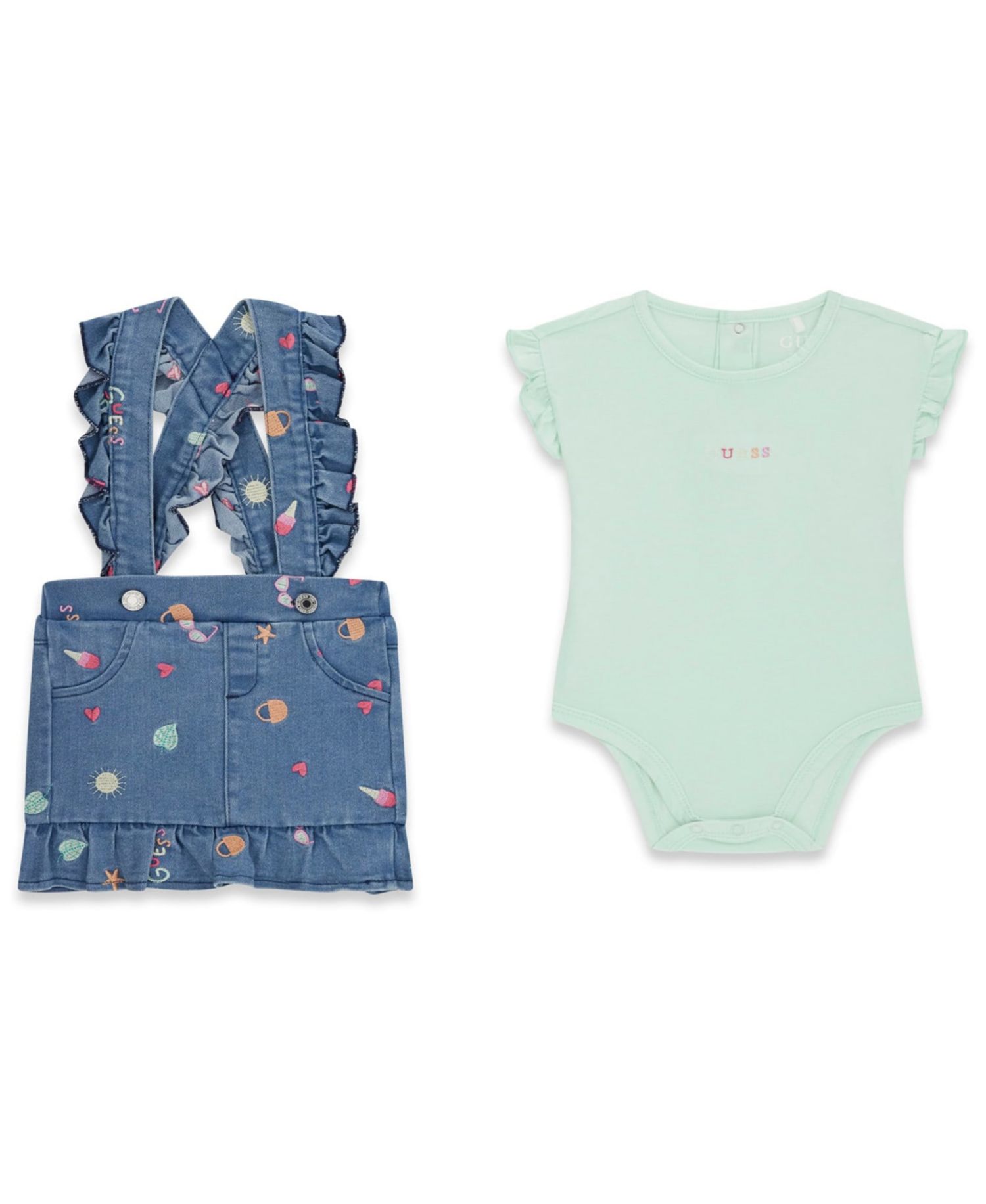 Baby Girls' Short-Sleeve Bodysuit and Stretch Denim Skirtall, 2-Piece Set