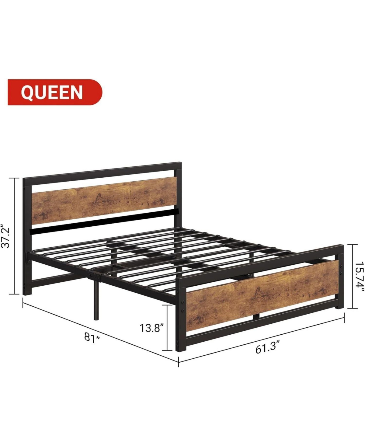 gaomon Bed Frame, Industrial Bed Platform with Headboard, Easy Assemble Mattress Bedframe in Retro Brown
