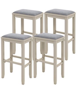 4 PCS Upholstered Wooden Bar Stools Bar Height Chairs Dining
