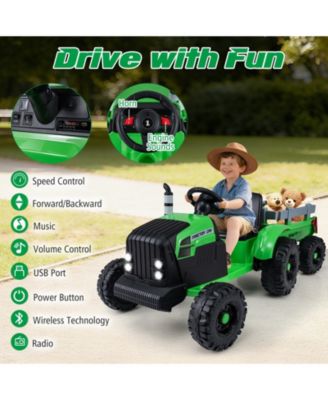 Electric 24V Ride On Tractor for Kids with Trailer and Remote