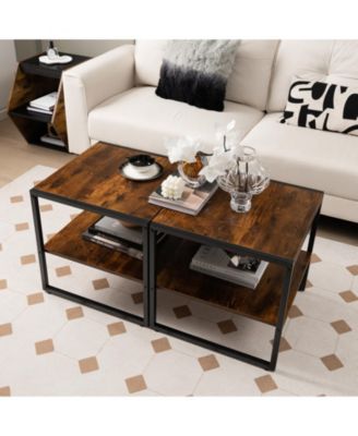 2PCS 2-Tier End Side Sofa Coffee Table 20'' Square Table for Living Room Bedroom