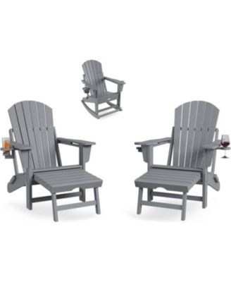 Adirondack Outdoor Rocking Chairs for Porch, Folding Adirondack Rocker Chair With Two Cup Holders
