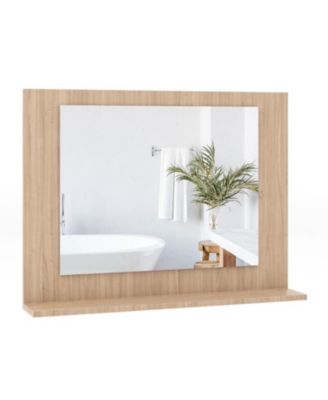 23.5x17.5 Inch Rectangle Bathroom Mirror with Wood Shelf