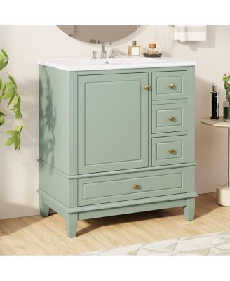 30'' Bathroom Vanity with Ceramic Sink, Solid Wood & MDF, Multi-Drawer Storage & Soft Close Door for Modern Bathrooms