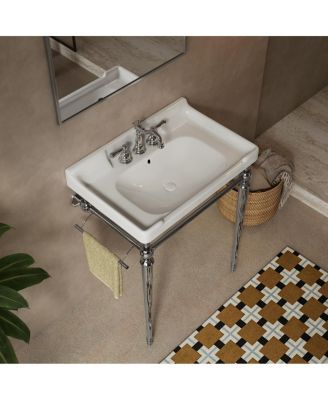28" Bathroom Console Sink with Vanity, Wall Mounted Basin & Silver Stainless Steel Legs, Towel Bar Included-Sillysis