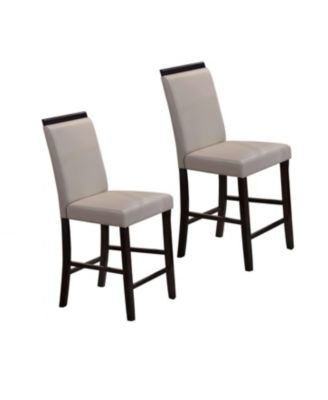 Set of 2 Counter Height Chairs Faux Leather Upholstery, Cappuccino Wood Frame